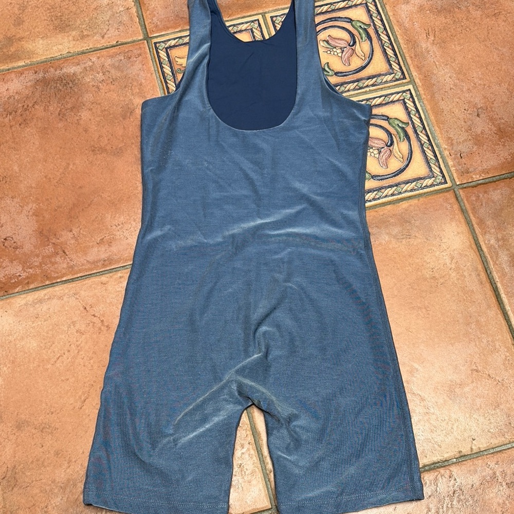 Blue Sleeveless Metallic Athletic Romper